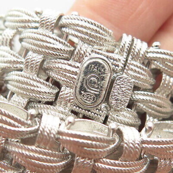 925 Sterling Silver Vintage Italy Rattan Link Bracelet 8" - Picture 7 of 7